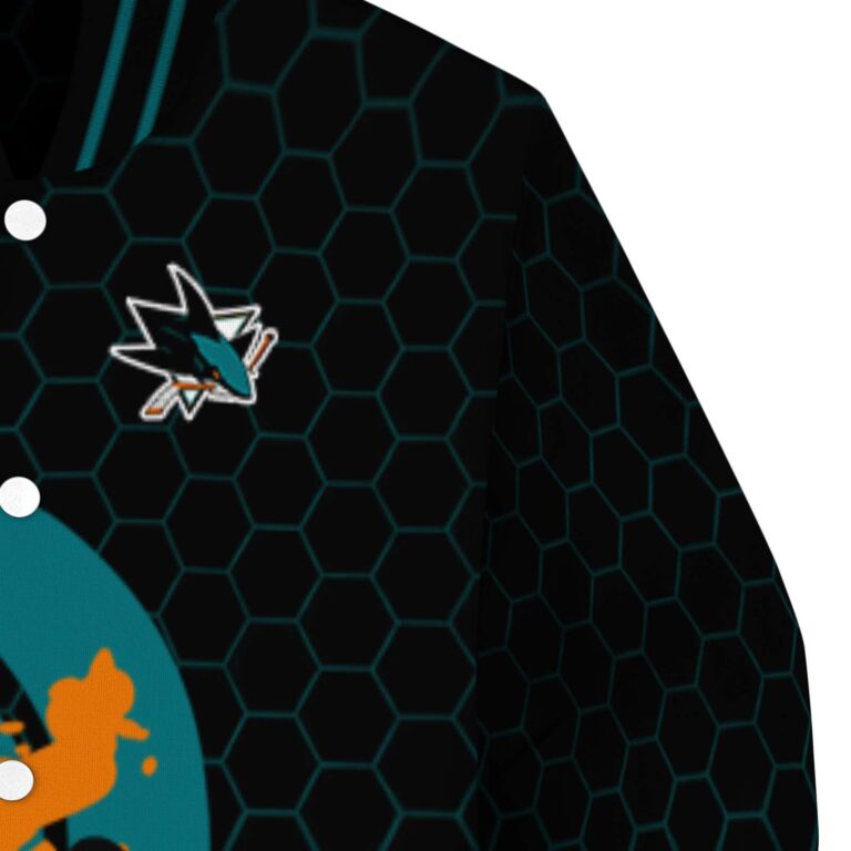 san jose sharks hexagonal pattern teal black jacket premium grade