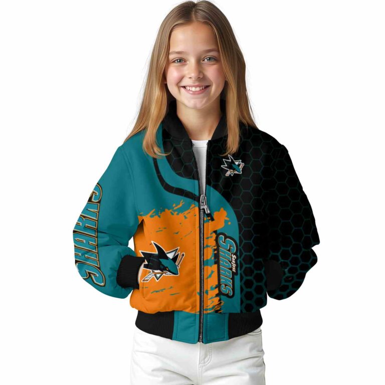 san jose sharks hexagonal pattern teal black jacket top rated