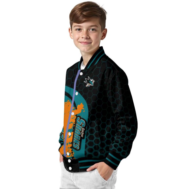 san jose sharks hexagonal pattern teal black jacket trendy
