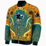 san jose sharks sunflower bloom teal yellow jacket best selling