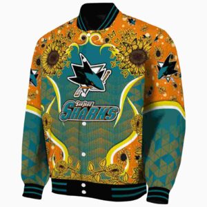 san jose sharks sunflower bloom teal yellow jacket best selling