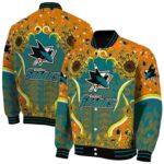 san jose sharks sunflower bloom teal yellow jacket best selling