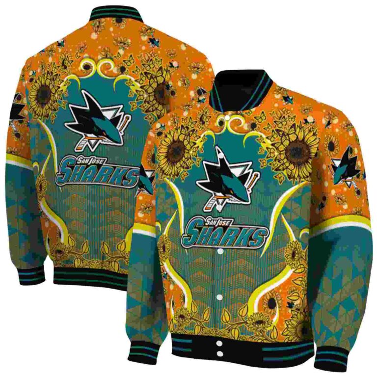 san jose sharks sunflower bloom teal yellow jacket fashion forward