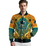san jose sharks sunflower bloom teal yellow jacket best selling