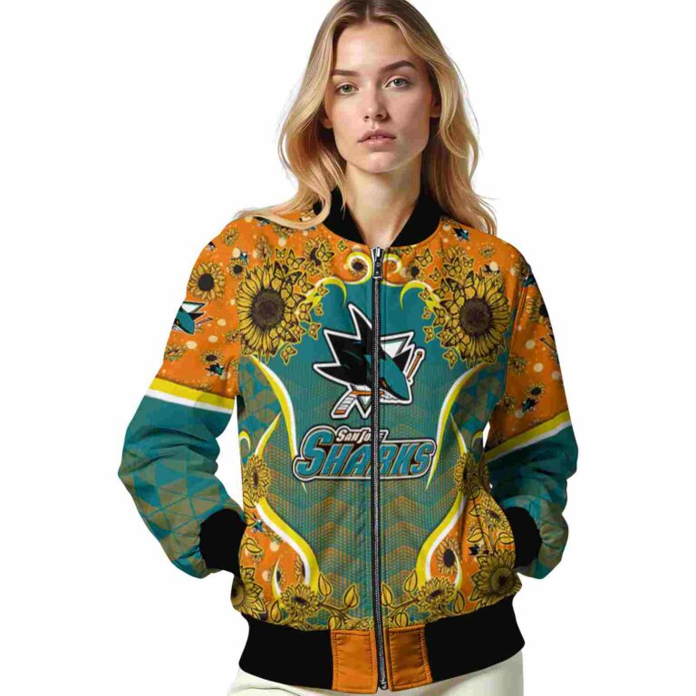 san jose sharks sunflower bloom teal yellow jacket latest model