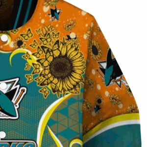 san jose sharks sunflower bloom teal yellow jacket premium grade