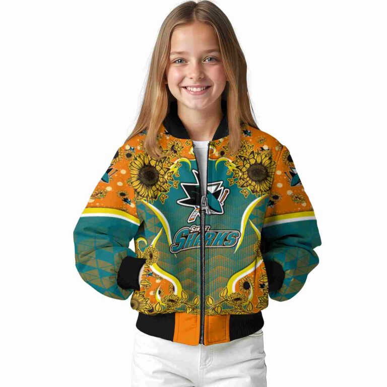 san jose sharks sunflower bloom teal yellow jacket top rated