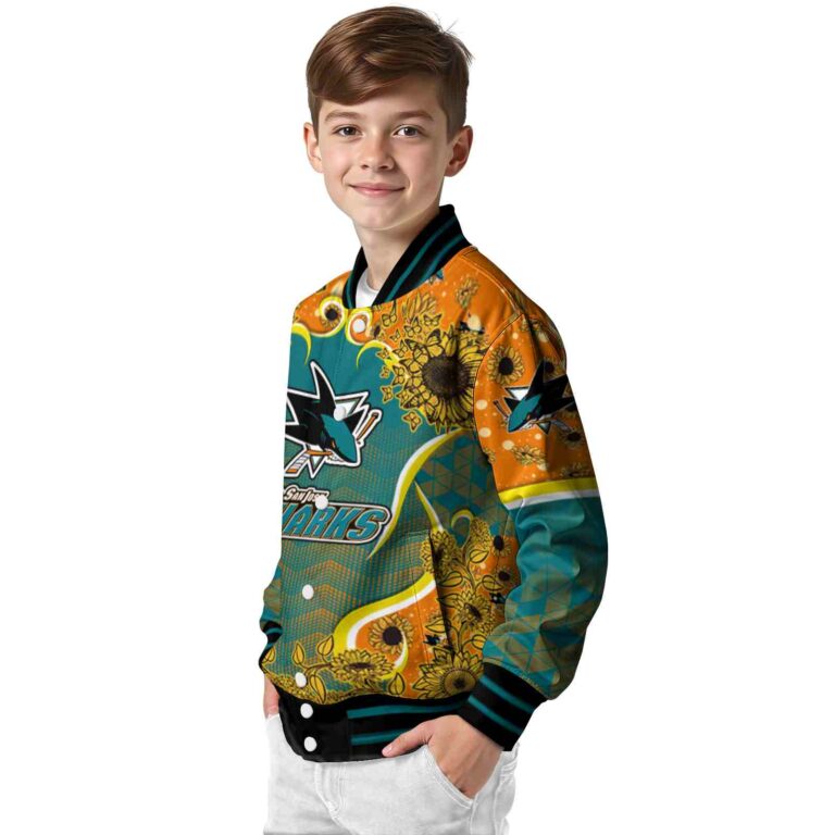 san jose sharks sunflower bloom teal yellow jacket trendy