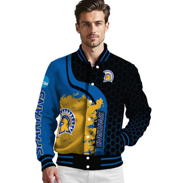 san jose state spartans hexagonal pattern blue black jacket high quality