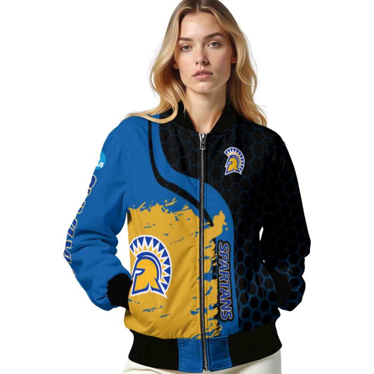 san jose state spartans hexagonal pattern blue black jacket latest model