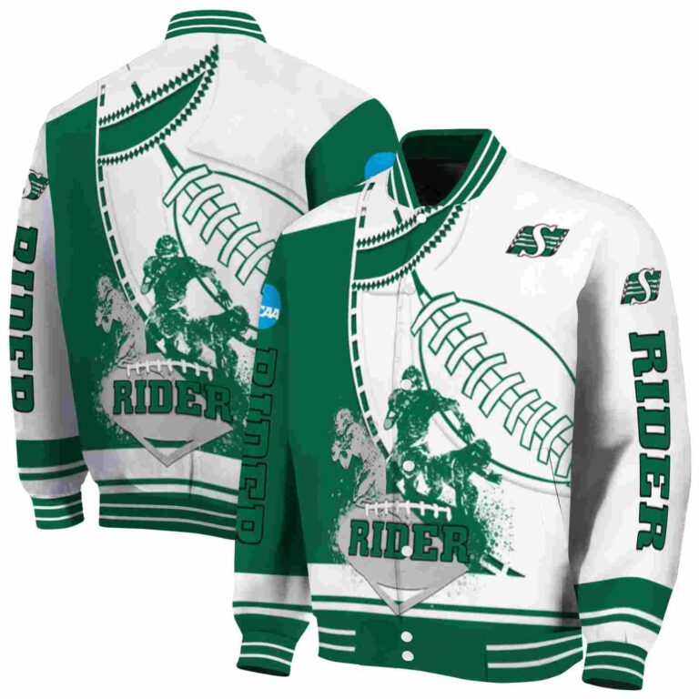 saskatchewan roughriders baseball stitching white jacket fashion forward