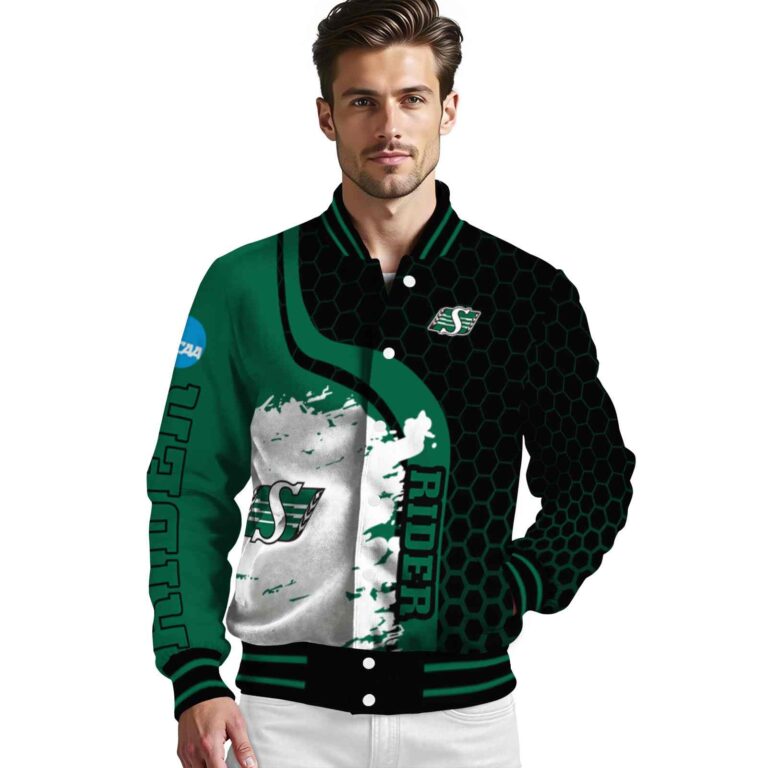 saskatchewan roughriders hexagonal pattern green black jacket high quality