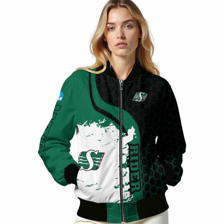 saskatchewan roughriders hexagonal pattern green black jacket latest model