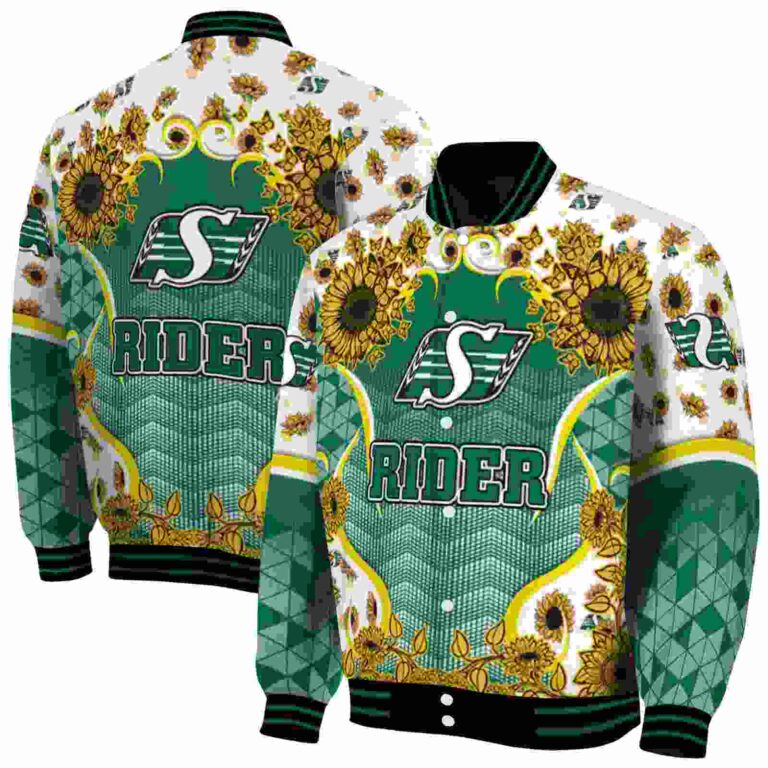 saskatchewan roughriders sunflower bloom green yellow jacket fashion forward