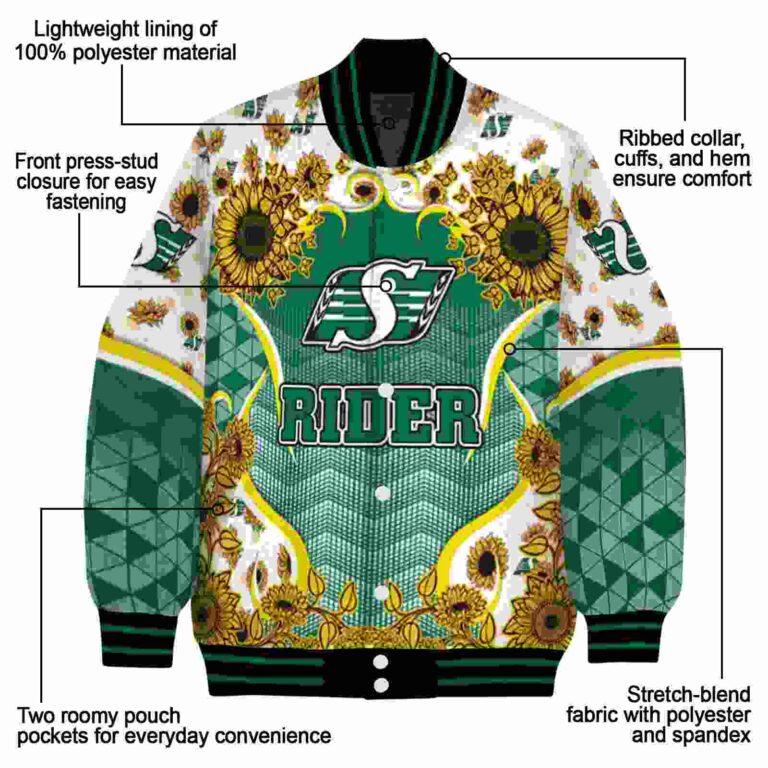 saskatchewan roughriders sunflower bloom green yellow jacket new arrival