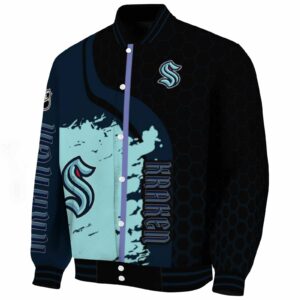 seattle kraken hexagonal pattern blue black jacket best selling