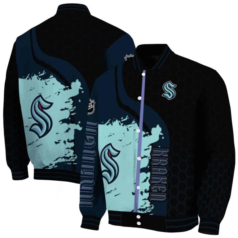 seattle kraken hexagonal pattern blue black jacket fashion forward