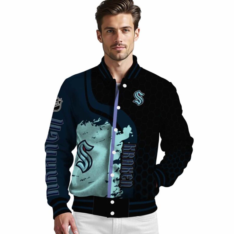 seattle kraken hexagonal pattern blue black jacket high quality