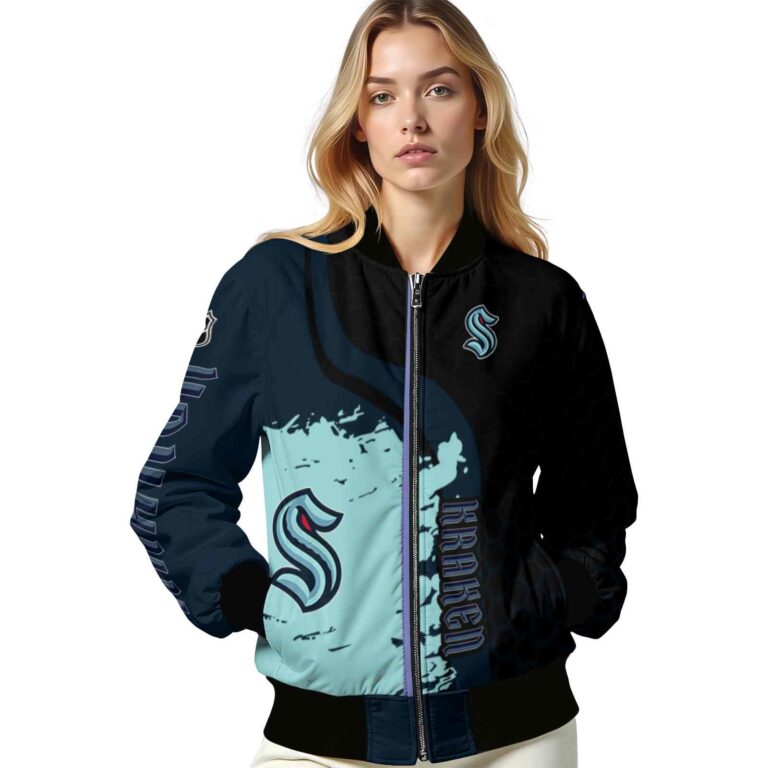 seattle kraken hexagonal pattern blue black jacket latest model