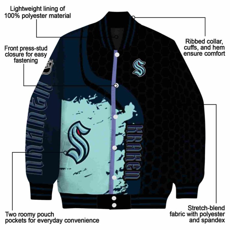 seattle kraken hexagonal pattern blue black jacket new arrival