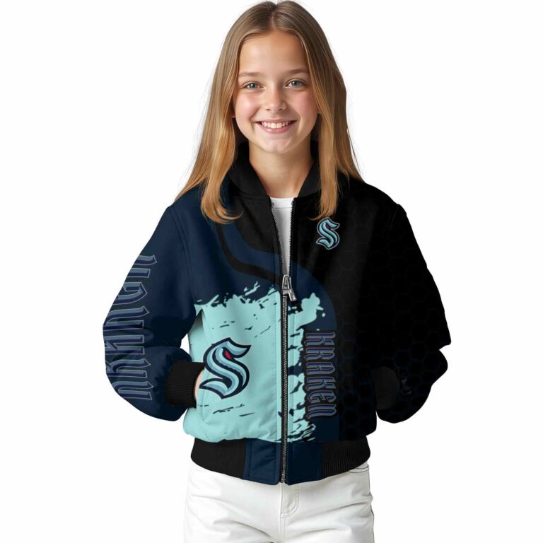 seattle kraken hexagonal pattern blue black jacket top rated