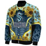 seattle kraken sunflower bloom blue yellow jacket best selling
