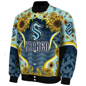 seattle kraken sunflower bloom blue yellow jacket best selling