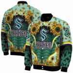 seattle kraken sunflower bloom blue yellow jacket best selling