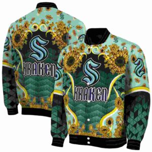 seattle kraken sunflower bloom blue yellow jacket fashion forward