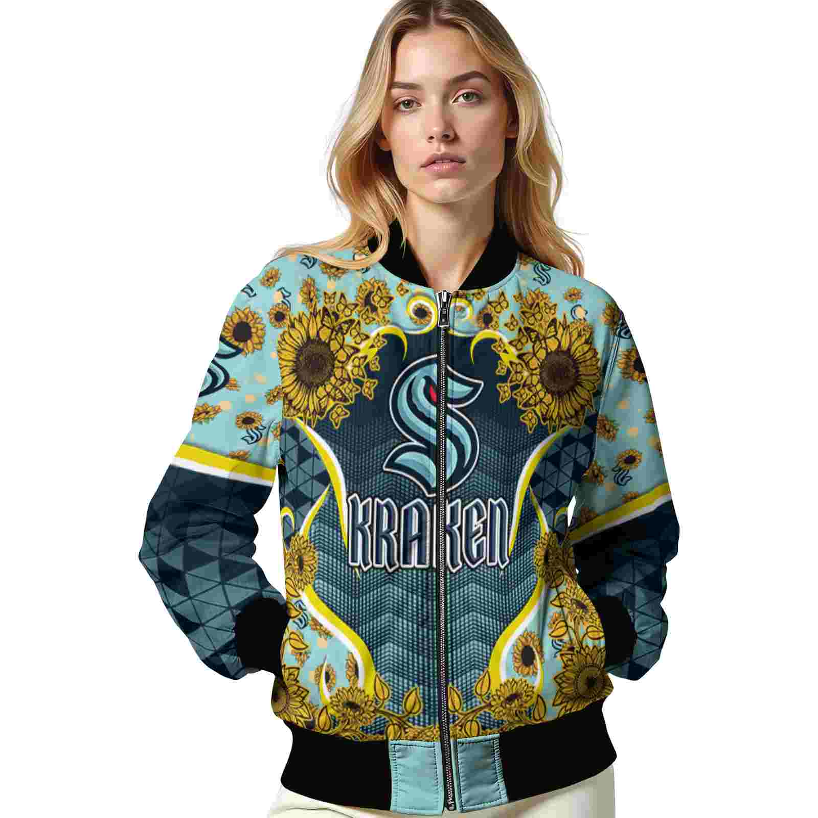 seattle kraken sunflower bloom blue yellow jacket latest model seattle kraken sunflower bloom blue yellow jacket latest model