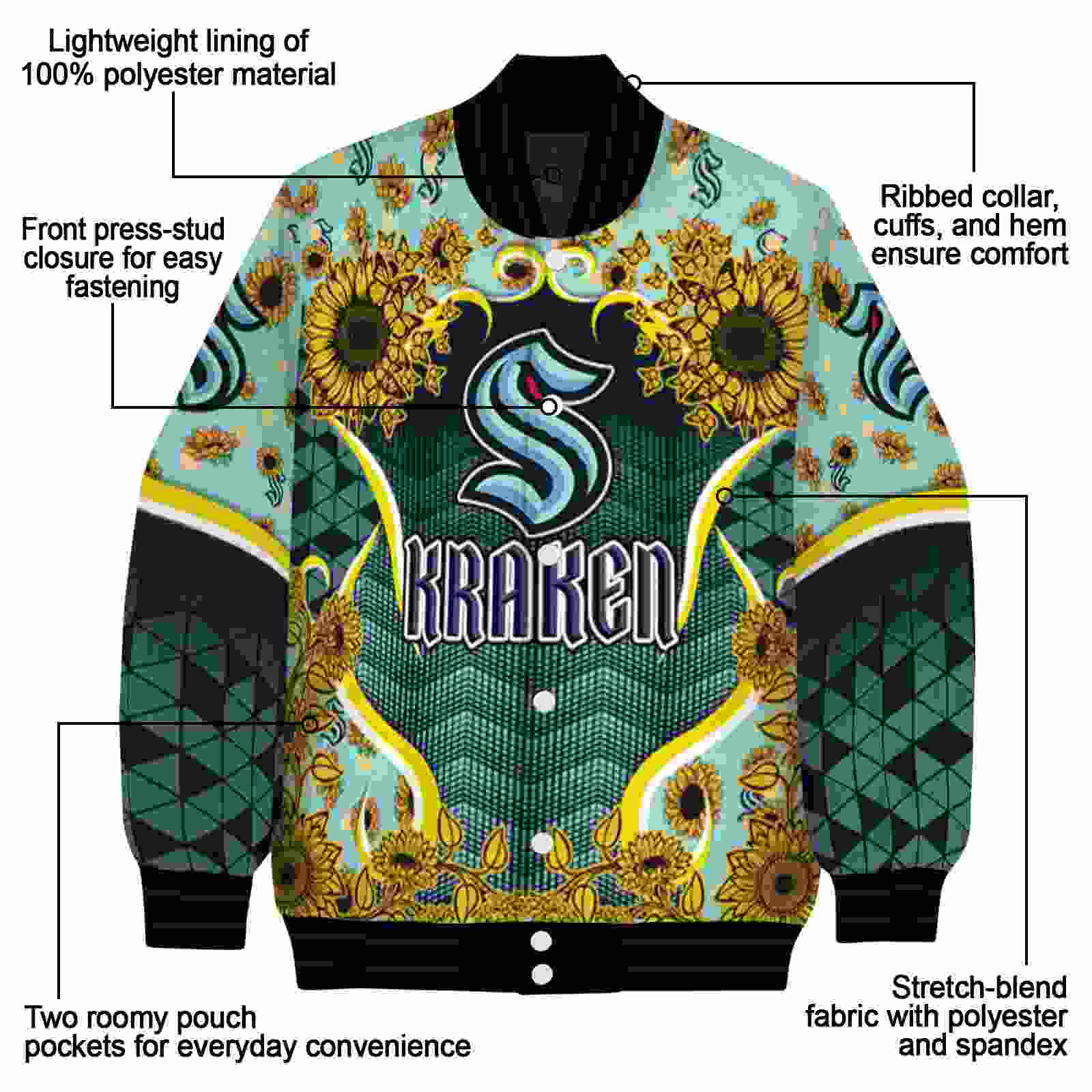 seattle kraken sunflower bloom blue yellow jacket new arrival seattle kraken sunflower bloom blue yellow jacket new arrival