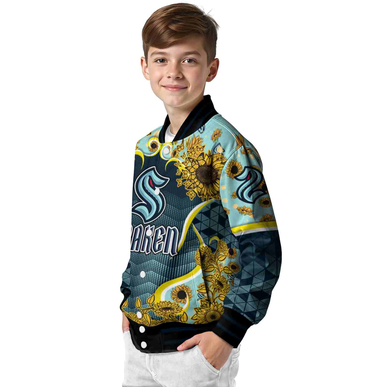 seattle kraken sunflower bloom blue yellow jacket trendy seattle kraken sunflower bloom blue yellow jacket trendy