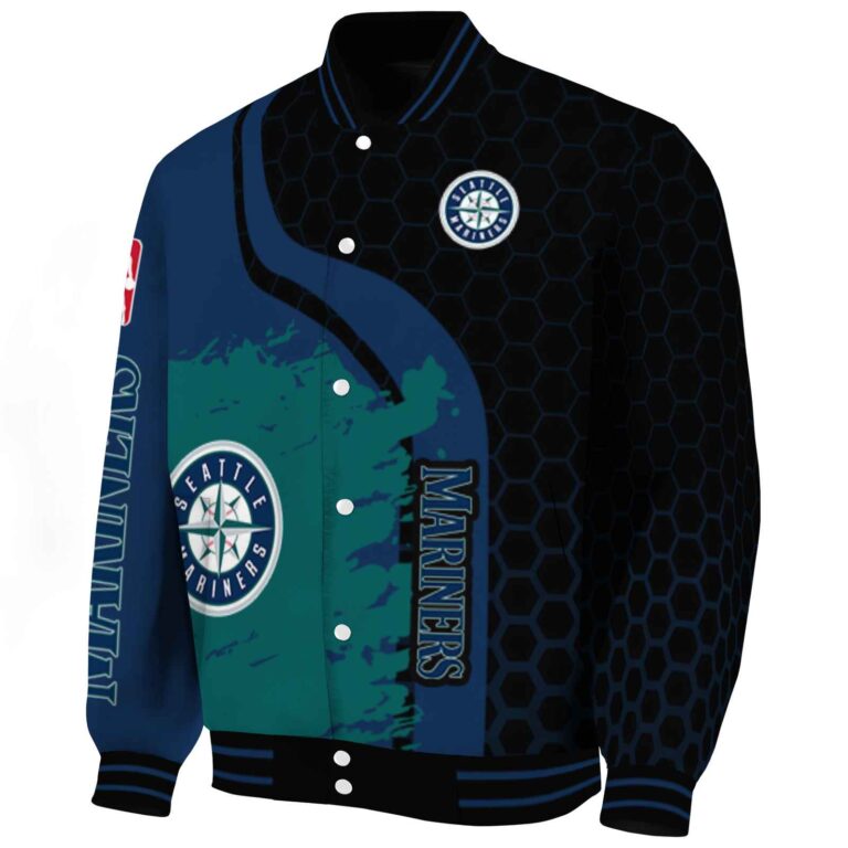 seattle mariners hexagonal pattern navy blue black jacket best selling