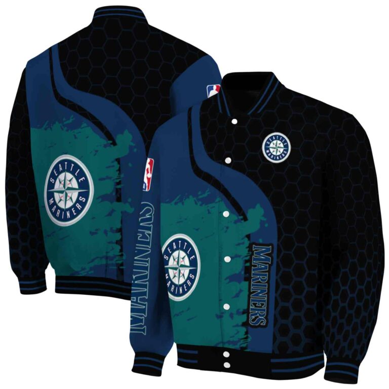 seattle mariners hexagonal pattern navy blue black jacket fashion forward