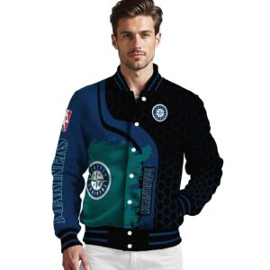 seattle mariners hexagonal pattern navy blue black jacket high quality