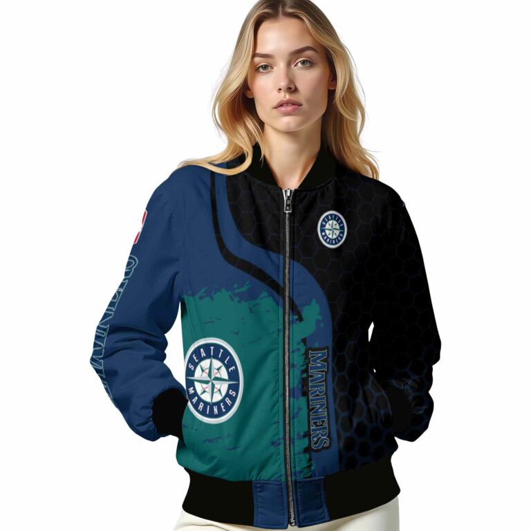 seattle mariners hexagonal pattern navy blue black jacket latest model