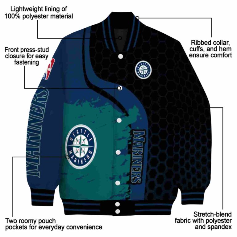 seattle mariners hexagonal pattern navy blue black jacket new arrival