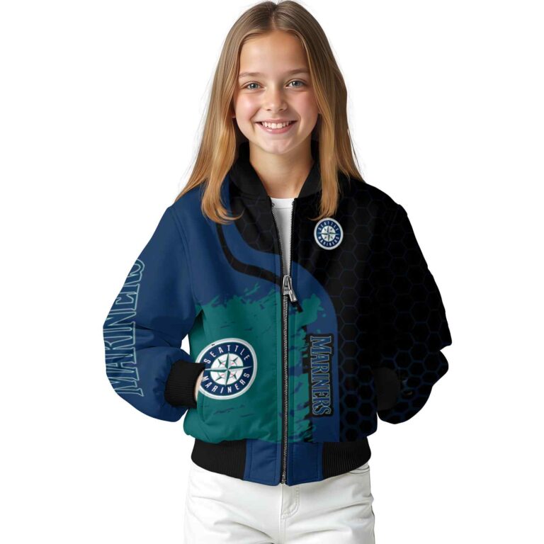 seattle mariners hexagonal pattern navy blue black jacket top rated