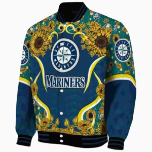 seattle mariners sunflower bloom navy blue yellow jacket best selling