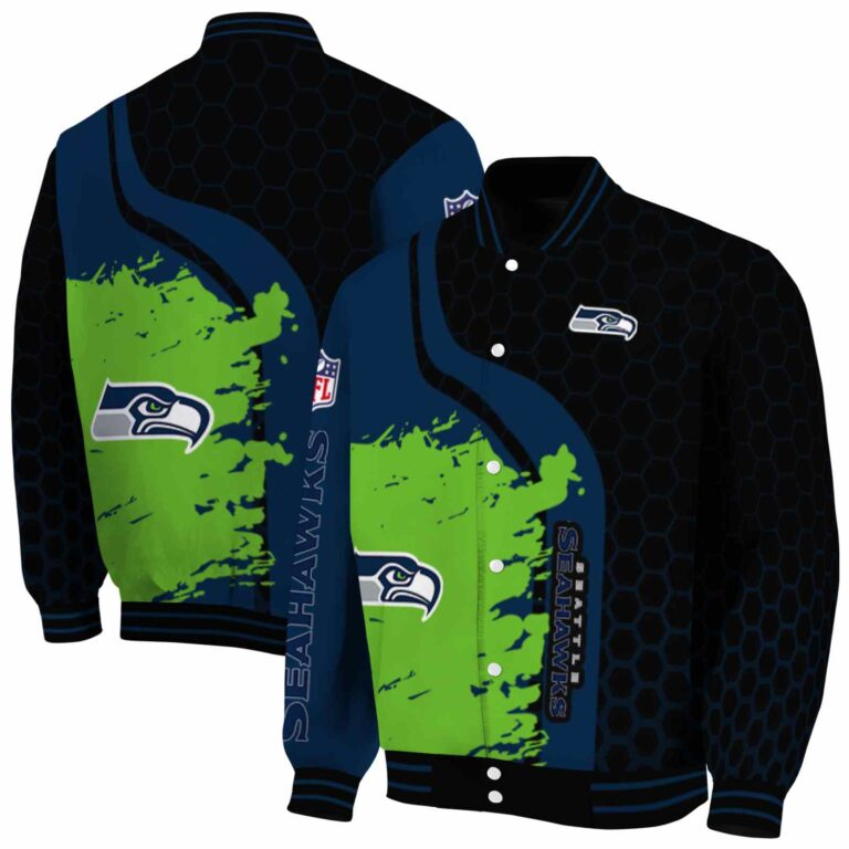 seattle seahawks hexagonal pattern blue black jacket fashion forward