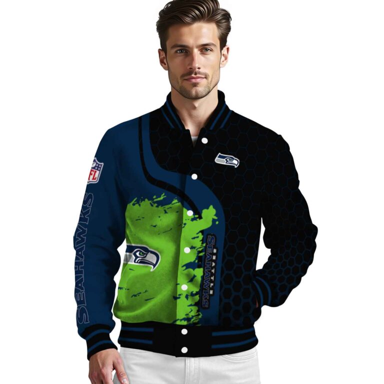 seattle seahawks hexagonal pattern blue black jacket high quality