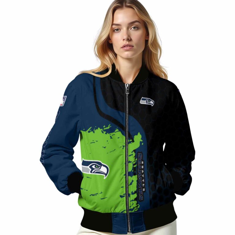seattle seahawks hexagonal pattern blue black jacket latest model