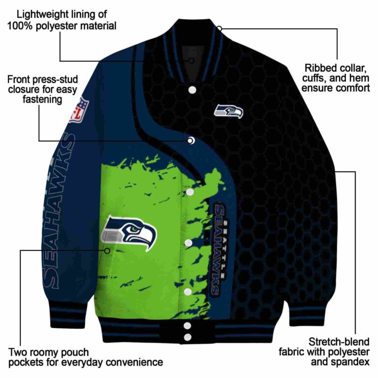 seattle seahawks hexagonal pattern blue black jacket new arrival