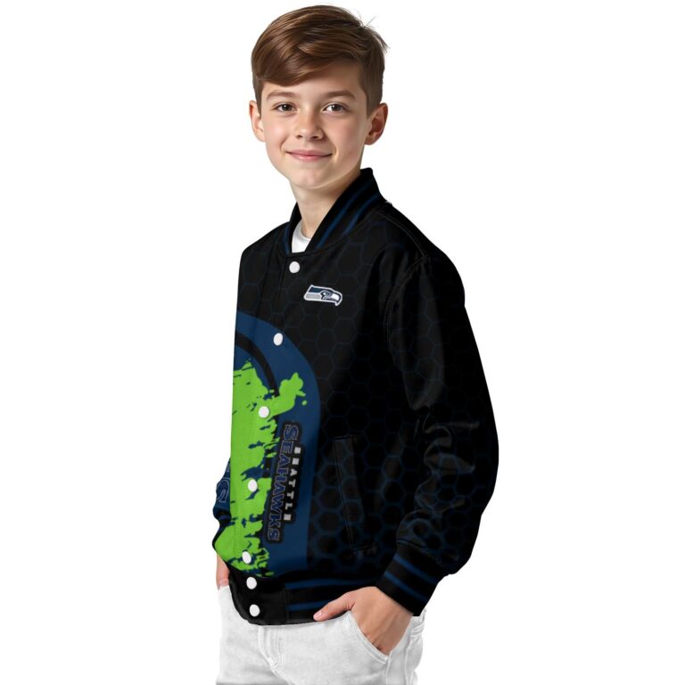 seattle seahawks hexagonal pattern blue black jacket trendy