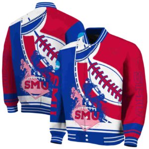 smu mustangs baseball stitching red white jacket fashion forward