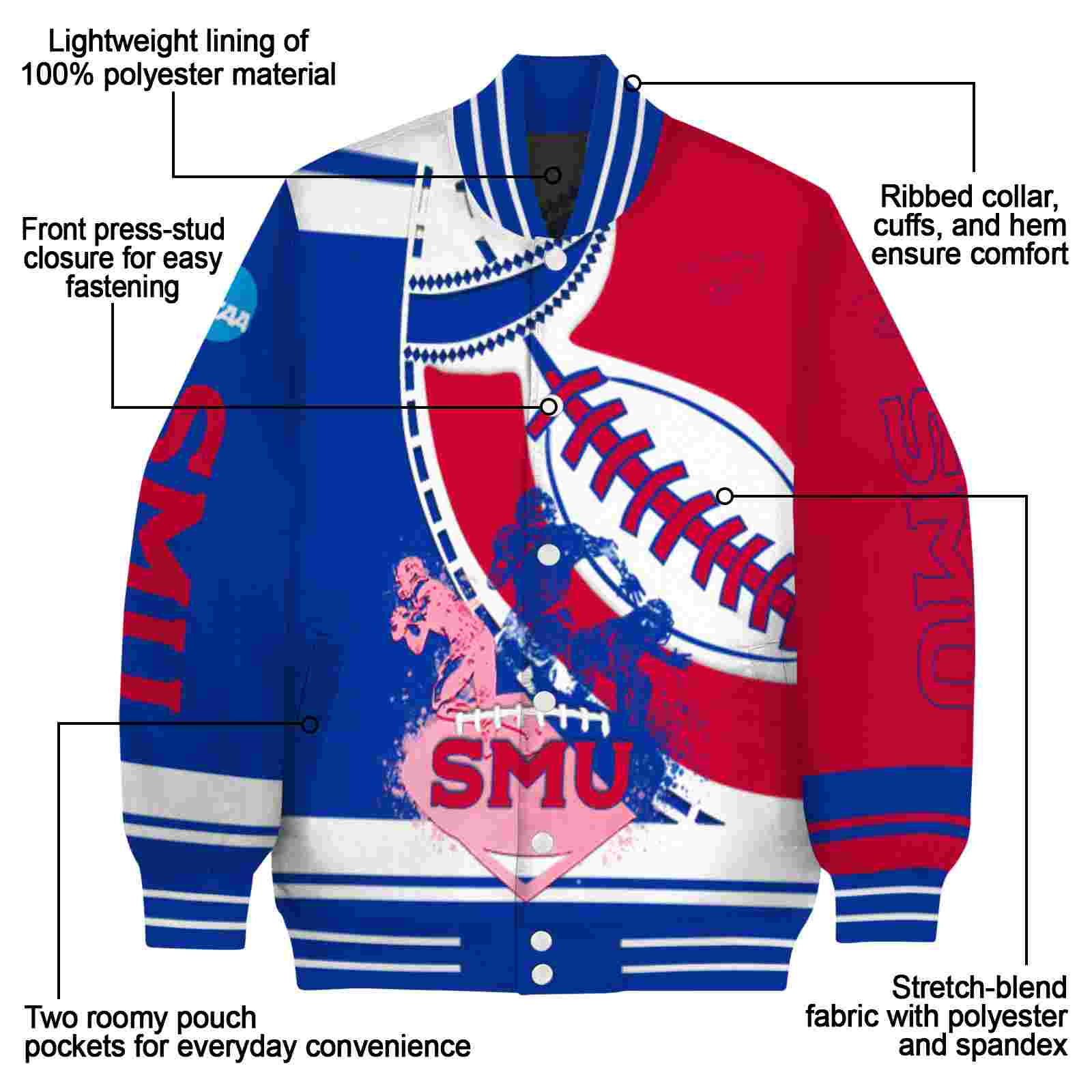 smu mustangs baseball stitching red white jacket new arrival smu mustangs baseball stitching red white jacket new arrival