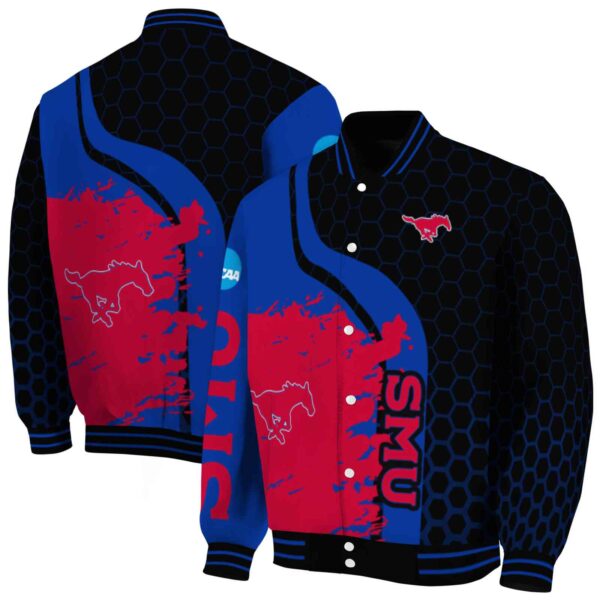 smu mustangs hexagonal pattern blue black jacket fashion forward