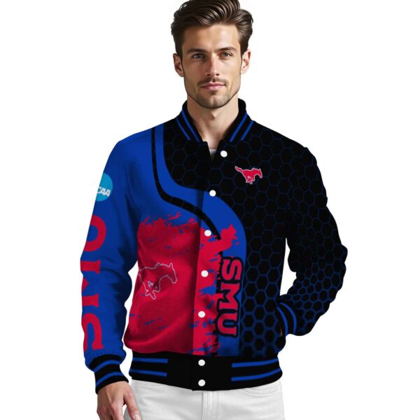 smu mustangs hexagonal pattern blue black jacket high quality