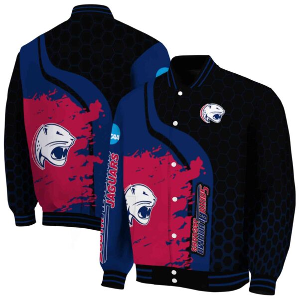 south alabama jaguars hexagonal pattern blue black jacket fashion forward
