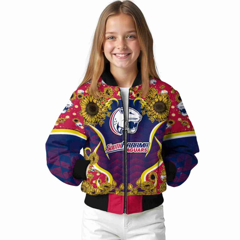 south alabama jaguars sunflower bloom blue yellow jacket top rated